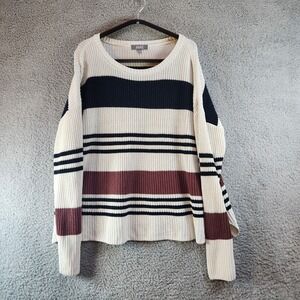 Marled Reunited Sweater Women's Large Multi Striped Cotton Tight Knit‎ Pullover